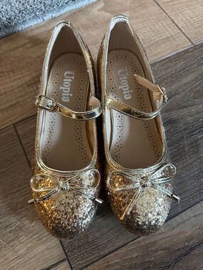 Topia Girls' Gold Glitter Bow Mary Jane Shoes